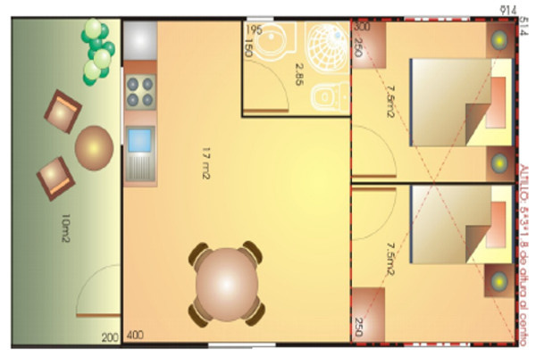 Plano 1 de casa Europa de 60 m2. Terraza y Buhardilla Incluída