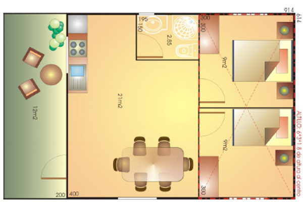 Plano 3 de casa Europa de 60 m2. Terraza y Buhardilla Incluída