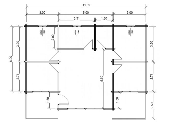 Plano 3 de casa Francia de 74 m2.