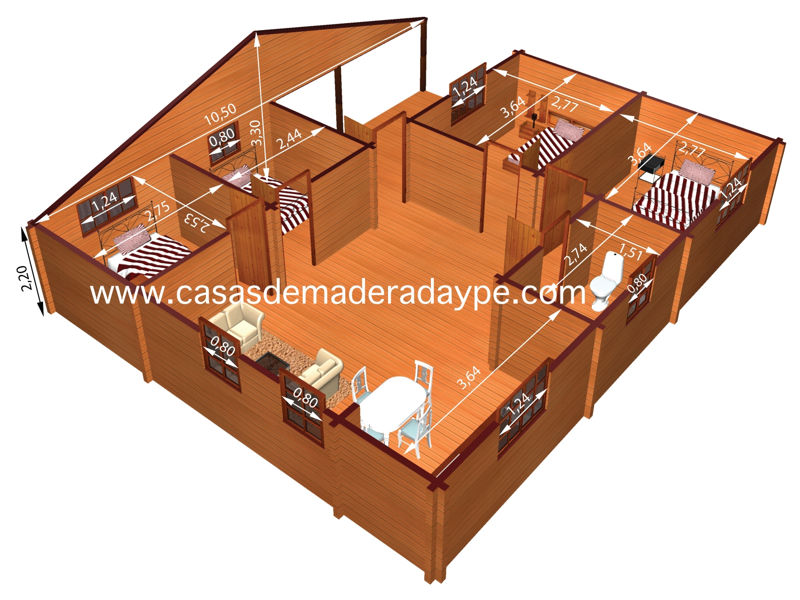 Plano 1 de casa Kristy de 70 m2.